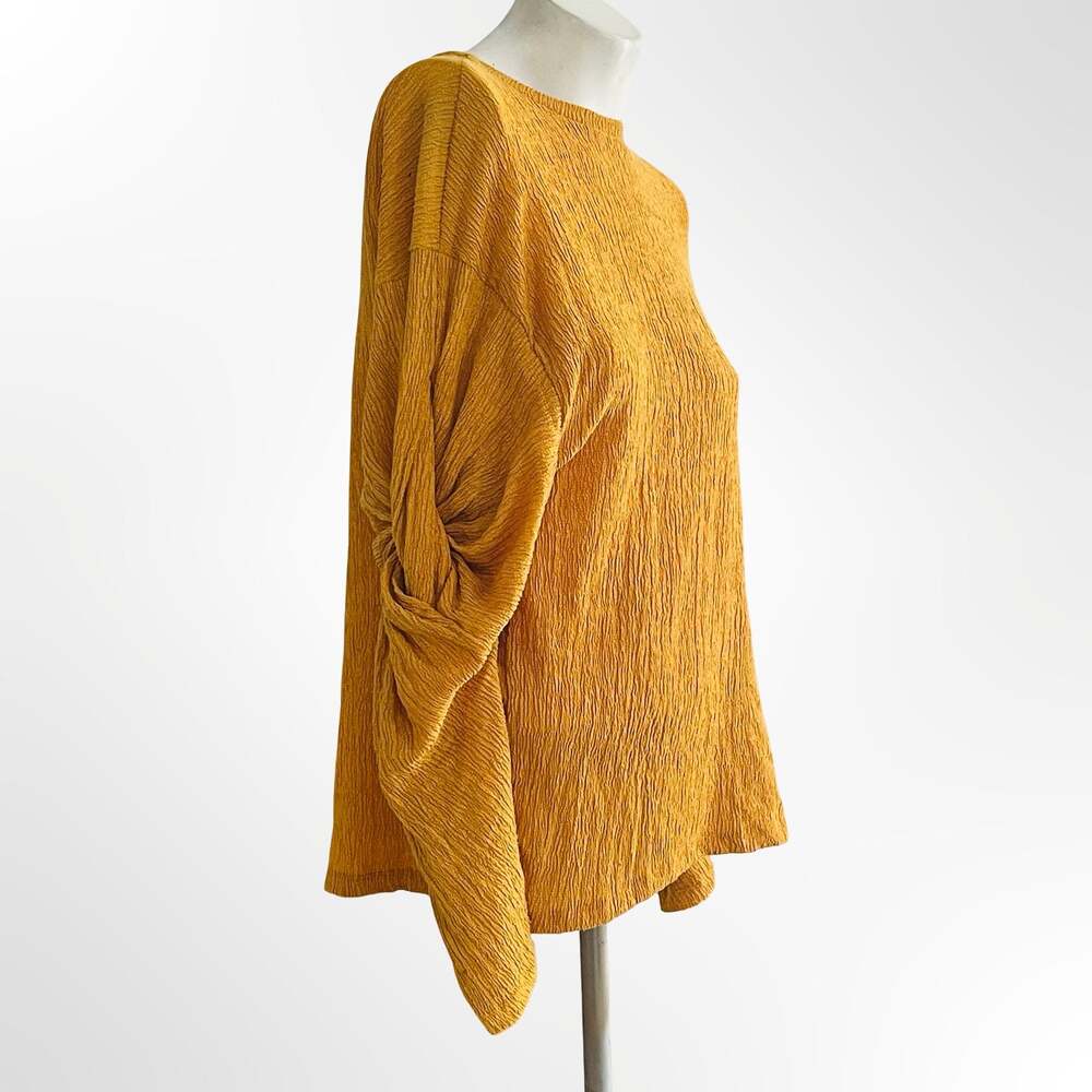 Zara Mustard Yellow Crinkled Twist Sleeve Top Size S - Picture 3 of 9